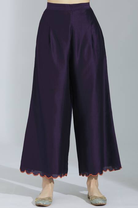 Buy_Poonam Dubey_Purple Chanderi Silk V Neck Kurta Palazzo Set _Online_at_Aza_Fashions