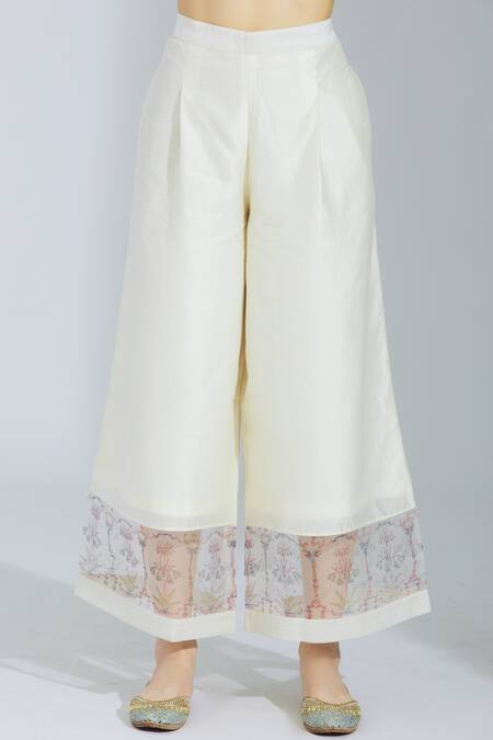 Shop_Poonam Dubey_Blue Chanderi Silk Round Kurta Palazzo Set _Online_at_Aza_Fashions