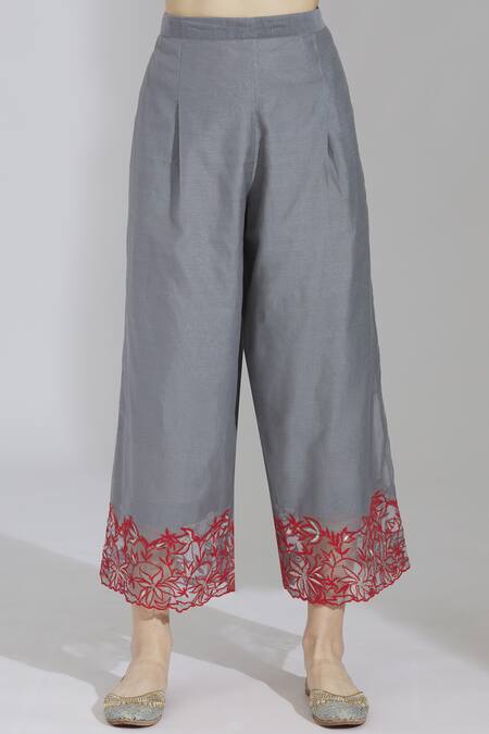 Shop_Poonam Dubey_Red Chanderi Silk V Neck Kurta Palazzo Set _Online_at_Aza_Fashions