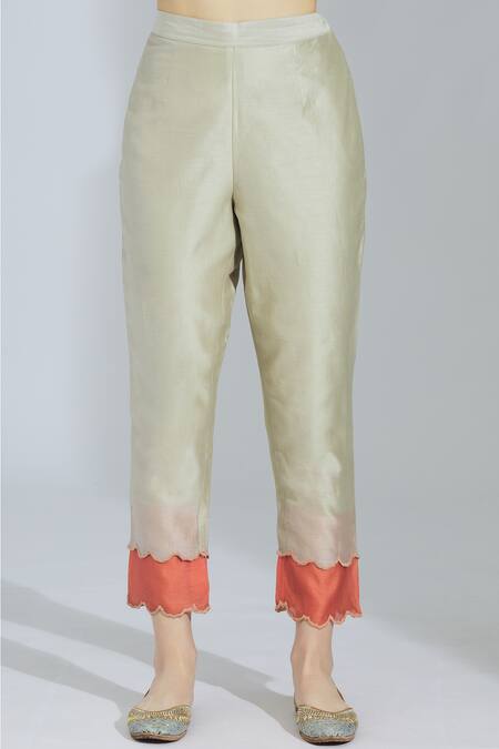 Shop_Poonam Dubey_Orange Chanderi Silk V Neck Kurta Set _Online_at_Aza_Fashions