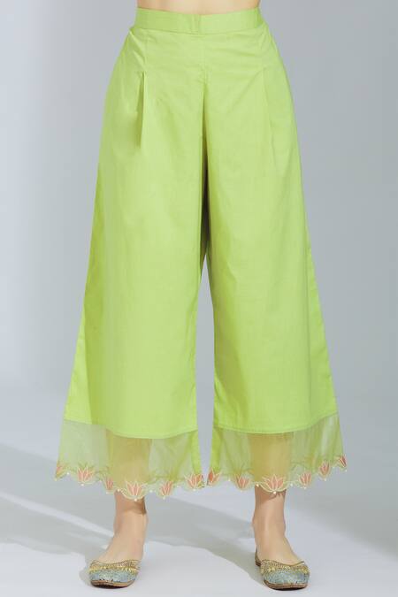 Shop_Poonam Dubey_Green Chanderi Silk Round Kurta Palazzo Set _Online_at_Aza_Fashions