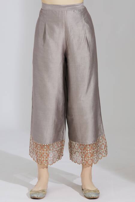 Shop_Poonam Dubey_Orange Chanderi Silk Round Kurta Palazzo Set _Online_at_Aza_Fashions