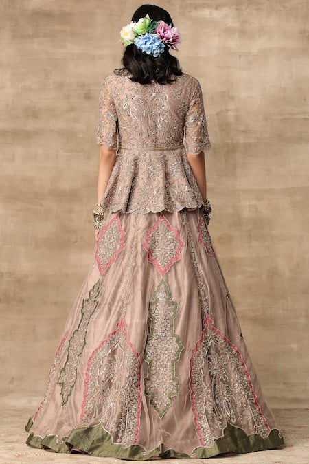 Shop Ridhi Mehra Gold Net V Neck Embroidered Bridal Lehenga Set at Aza Fashions Shop_Ridhi Mehra_Gold Net V Neck Embroidered Bridal Lehenga Set _at_Aza_Fashions