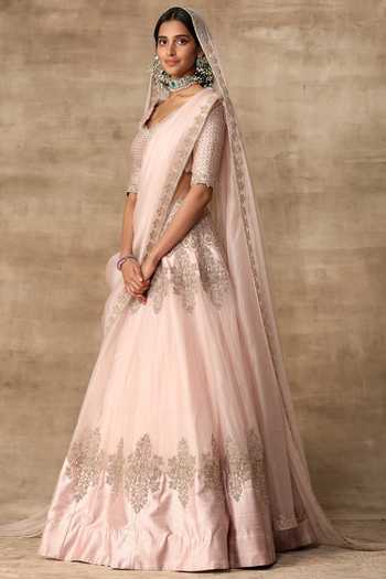 Ridhi Mehra Pink Raw Silk Square Neck Embroidered Bridal Lehenga Set Online at Aza Fashions Ridhi Mehra_Pink Raw Silk Square Neck Embroidered Bridal Lehenga Set _Online_at_Aza_Fashions