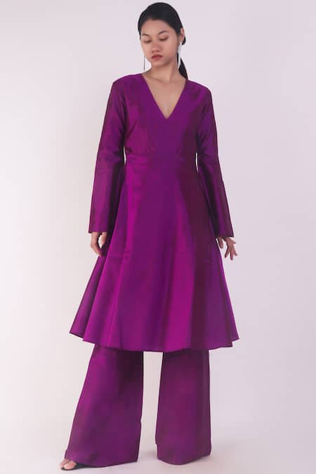 Hrdoyh Purple Handwoven Silk Kurta Set