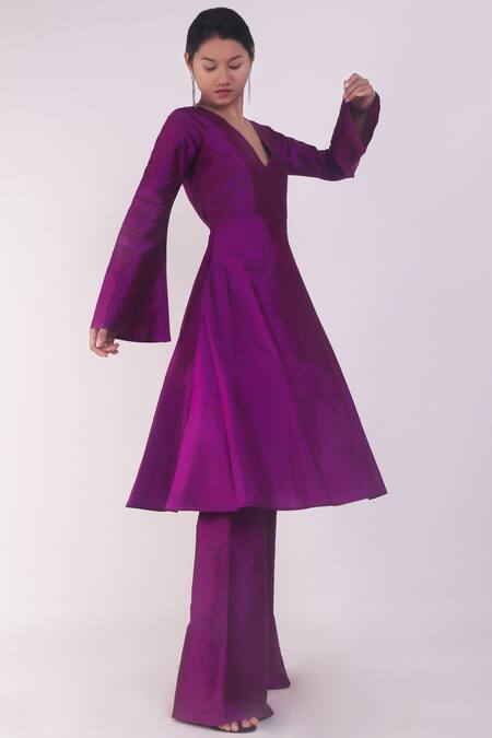 Hrdoyh Purple Handwoven Silk Kurta Set Online at Aza Fashions Hrdoyh_Purple Handwoven Silk Kurta Set_Online_at_Aza_Fashions