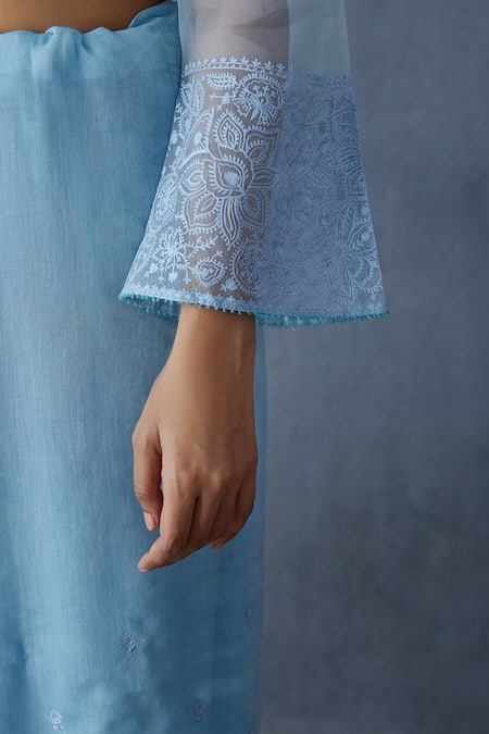 Shop_Torani_Blue Organza Keyhole Aasmani Anahita Blouse _Online_at_Aza_Fashions