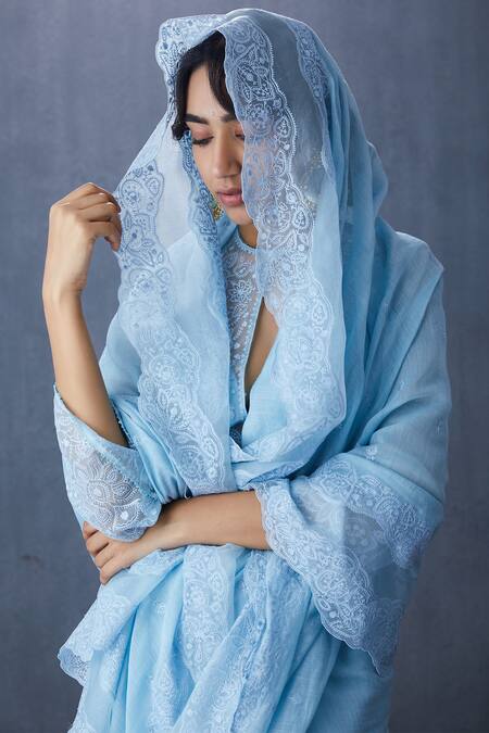 Torani Blue Organza, Chanderi Handwoven Saree Online at Aza Fashions Torani_Blue Organza, Chanderi Handwoven Saree _Online_at_Aza_Fashions