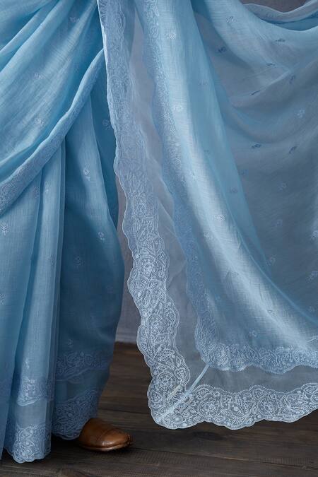 Shop Torani Blue Organza, Chanderi Handwoven Saree Online at Aza Fashions Shop_Torani_Blue Organza, Chanderi Handwoven Saree _Online_at_Aza_Fashions