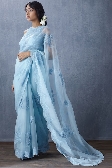 Torani Blue Organza Embroidered Saree