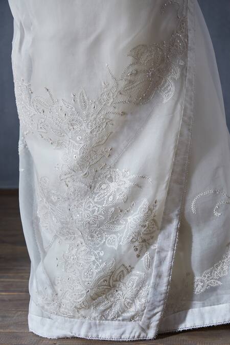 Shop_Torani_White Embroidered Organza Saree_Online_at_Aza_Fashions