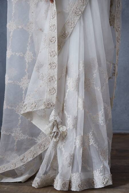 Shop_Torani_White Organza Embroidered Saree _Online_at_Aza_Fashions