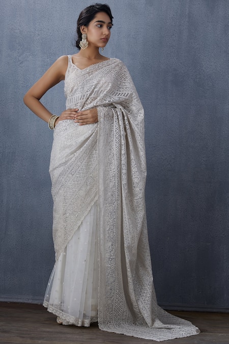 Buy Torani White Tulle Embroidered Saree Online at Aza Fashions Buy_Torani_White Tulle Embroidered Saree _Online_at_Aza_Fashions