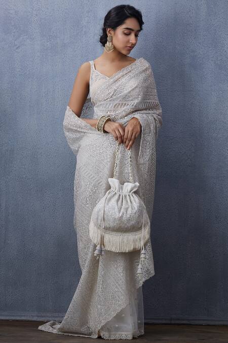 Shop Torani White Tulle Embroidered Saree Online at Aza Fashions Shop_Torani_White Tulle Embroidered Saree _Online_at_Aza_Fashions