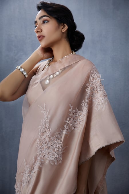 Torani Peach Handwoven Organza Chanderi Saree Online at Aza Fashions Torani_Peach Handwoven Organza Chanderi Saree_Online_at_Aza_Fashions