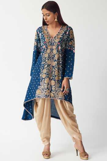 Buy Aditi Somani Blue Cotton Silk 
