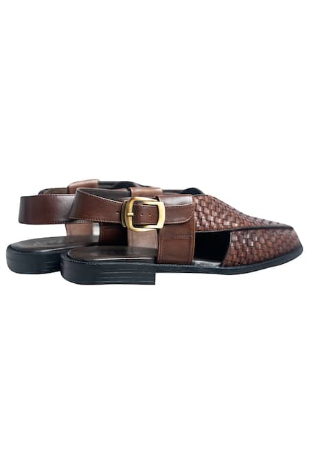 Dmodot_Brown Handcrafted Peshawaris _Online_at_Aza_Fashions