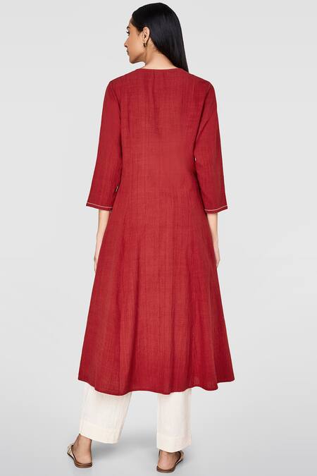 Shop_Grassroot By Anita Dongre_Long Red Kurta_at_Aza_Fashions