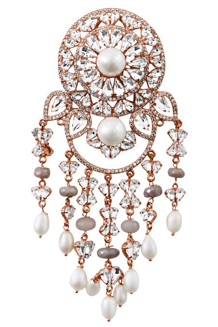 Shop_PRERTO_Gold Plated Swaroski Crystals Danglers Earrings_at_Aza_Fashions