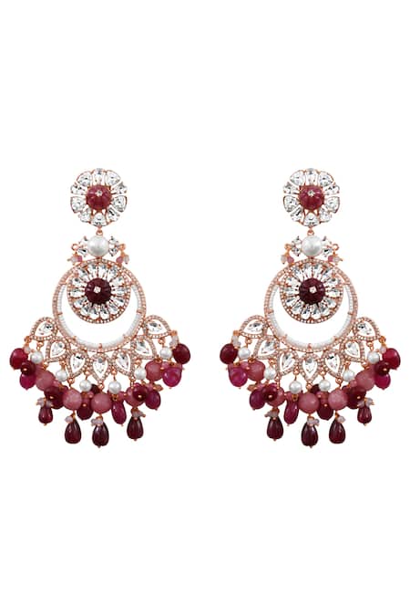 PRERTO_Gold Plated Swaroski Crystals Bead Chandelier Earrings_Online_at_Aza_Fashions