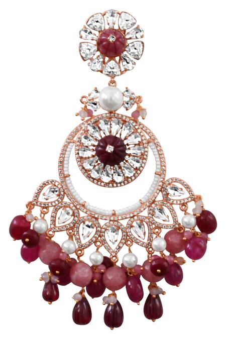 Buy_PRERTO_Gold Plated Swaroski Crystals Bead Chandelier Earrings_Online_at_Aza_Fashions