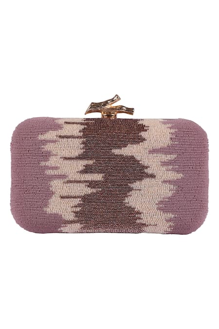 Durvi Purple Embroidered Embellished Box Clutch 