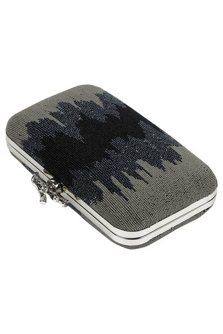 Shop Durvi Grey Beads Embellished Box Clutch at Aza Fashions Shop_Durvi_Grey Beads Embellished Box Clutch_at_Aza_Fashions