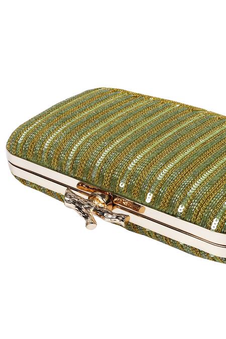 Shop Durvi Green Sequins, Tassels Embellished Clutch at Aza Fashions Shop_Durvi_Green Sequins, Tassels Embellished Clutch_at_Aza_Fashions