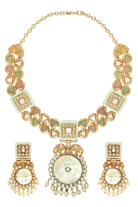 Hrisha Jewels Gold Plated Beads Pendent Necklace Set