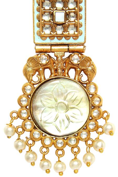 Hrisha Gold Plated Beads, Stones Pendent Necklace Set at Aza Fashions Hrisha_Gold Plated Beads, Stones Pendent Necklace Set_at_Aza_Fashions