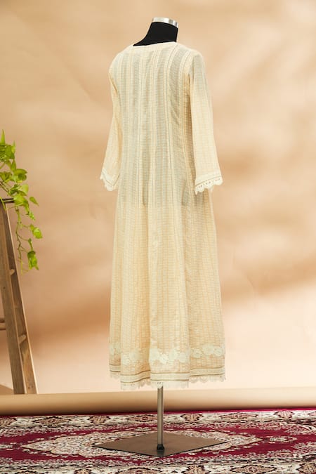 Shop_Aditi Beriwala_Beige Round Printed Anarkali With Dupatta  _at_Aza_Fashions