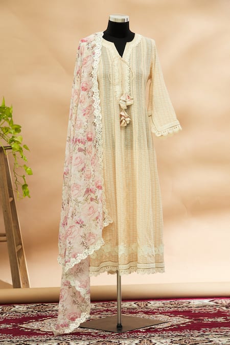 Buy_Aditi Beriwala_Beige Round Printed Anarkali With Dupatta  _Online_at_Aza_Fashions