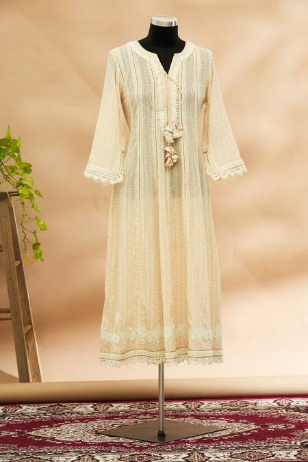 Shop_Aditi Beriwala_Beige Round Printed Anarkali With Dupatta  _Online_at_Aza_Fashions