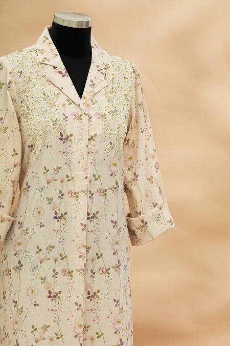 Aditi Beriwala_White Lapel Printed Tunic  _Online_at_Aza_Fashions