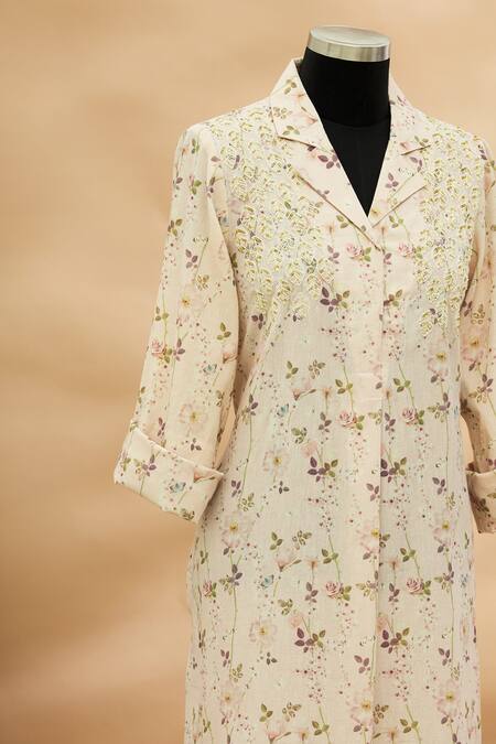 Buy_Aditi Beriwala_White Lapel Printed Tunic  _Online_at_Aza_Fashions