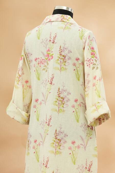 Aditi Beriwala_White Lapel Printed Tunic  _Online_at_Aza_Fashions