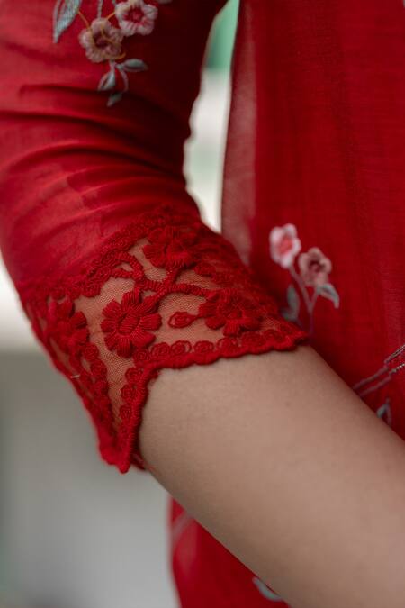 Buy_Vaayu_Red Cotton Chanderi Kurta And Pant Set_Online_at_Aza_Fashions