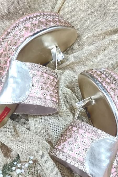 Shop Essemm Pink Sequins, Embroidery Wedges at Aza Fashions Shop_Essemm_Pink Sequins, Embroidery Wedges _at_Aza_Fashions