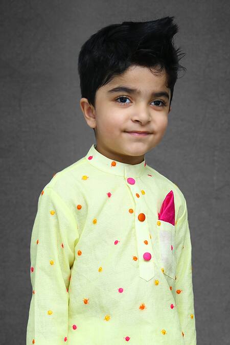 Kirti Agarwal - Pret N Couture Yellow Cotton, Silk Embroidery Kurta And Pant Set Online at Aza Fashions Kirti Agarwal - Pret N Couture_Yellow Cotton, Silk Embroidery Kurta And Pant Set _Online_at_Aza_Fashions