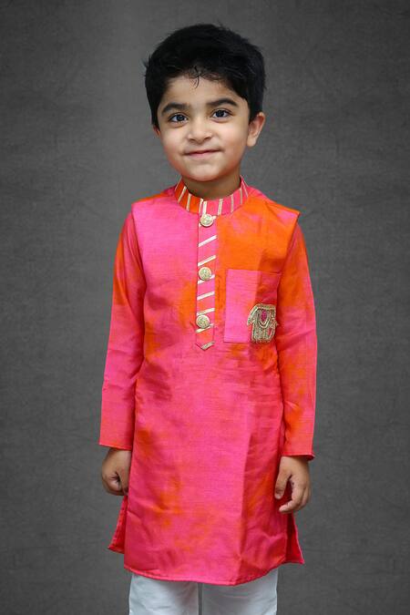 Kirti Agarwal - Pret N Couture_Pink Cotton, Denim Embroidery Tie Dye Kurta Set _Online_at_Aza_Fashions