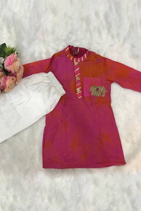Buy_Kirti Agarwal - Pret N Couture_Pink Cotton, Denim Embroidery Tie Dye Kurta Set _Online_at_Aza_Fashions