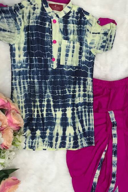 Shop_Kirti Agarwal - Pret N Couture_Blue Chanderi Silk Tie Dye Kurta And Dhoti Pant Set _Online_at_Aza_Fashions