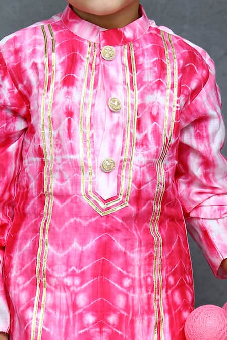 Shop_Kirti Agarwal - Pret N Couture_Pink Chanderi, Cotton Embroidery, Gota Patti Kurta Set _Online_at_Aza_Fashions