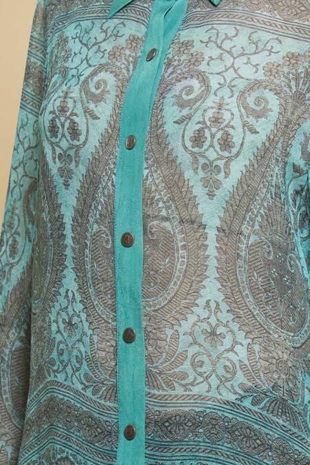 Kartikeya India_Green Silk Georgette Printed Shirt Tunic _at_Aza_Fashions