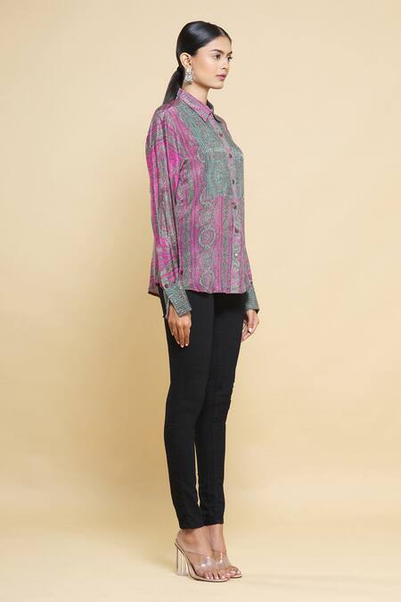 Buy_Kartikeya India_Pink Silk Crepe Printed Shirt_Online_at_Aza_Fashions