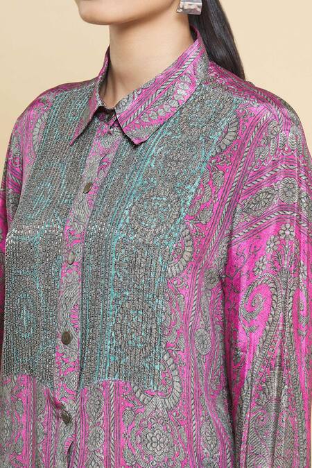 Kartikeya India_Pink Silk Crepe Printed Shirt_at_Aza_Fashions
