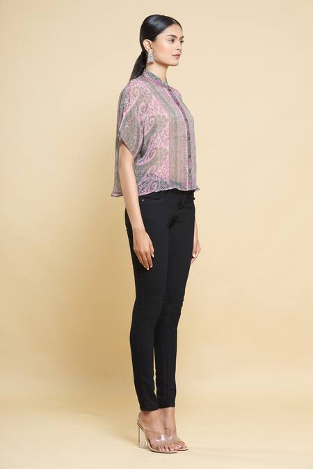 Buy_Kartikeya India_Pink Silk Georgette Shirt_Online_at_Aza_Fashions