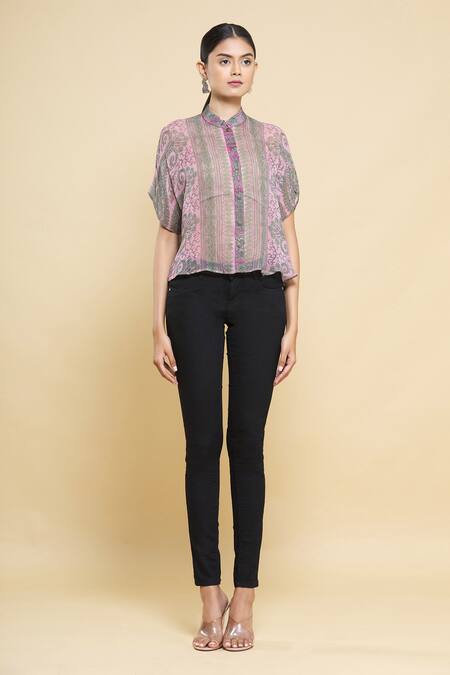 Shop_Kartikeya India_Pink Silk Georgette Shirt_Online_at_Aza_Fashions