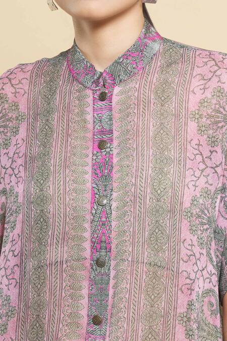 Kartikeya India_Pink Silk Georgette Shirt_at_Aza_Fashions