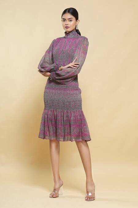 Kartikeya India_Pink Silk Georgette Dress_Online_at_Aza_Fashions